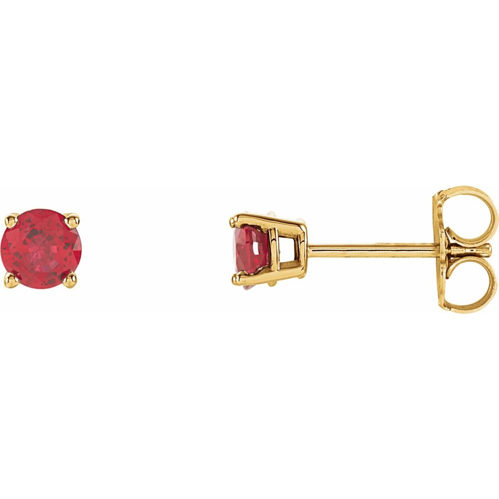 Genuine 14k Yellow Gold 4 mm Lab-Grown Ruby Stud Earrings