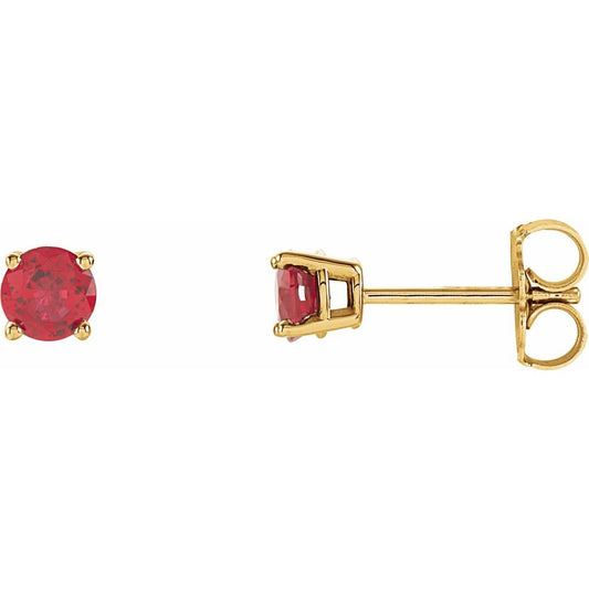 Genuine 14k Yellow Gold 4 mm Lab-Grown Ruby Stud Earrings