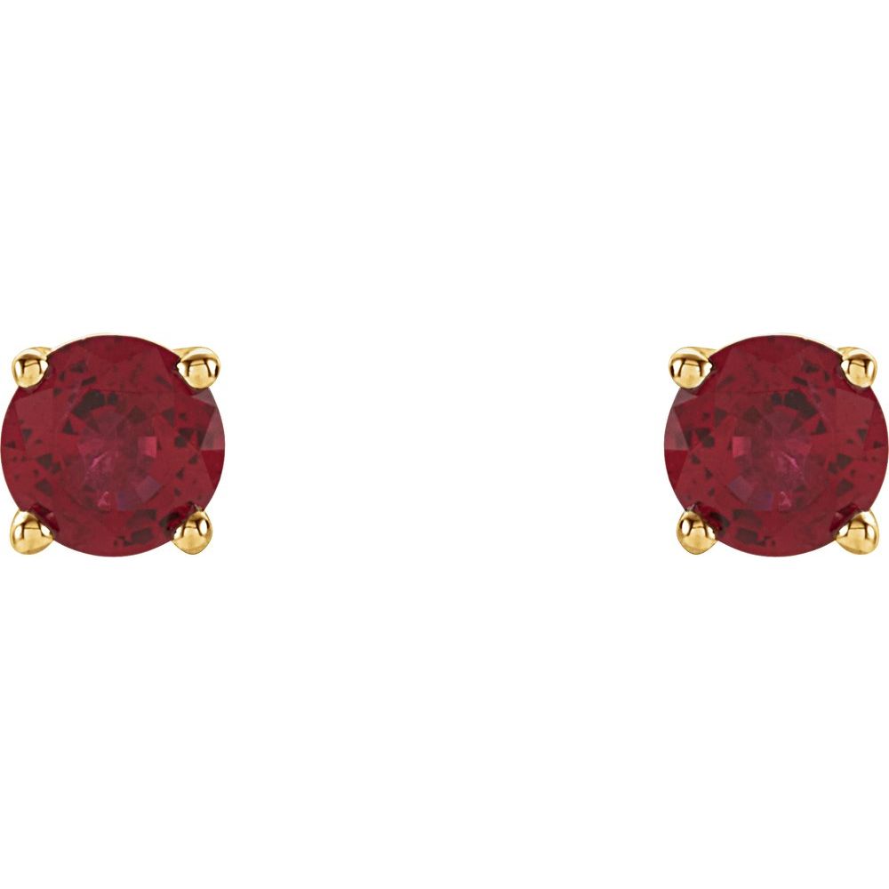Genuine 14k Yellow Gold 4 mm Lab-Grown Ruby Stud Earrings