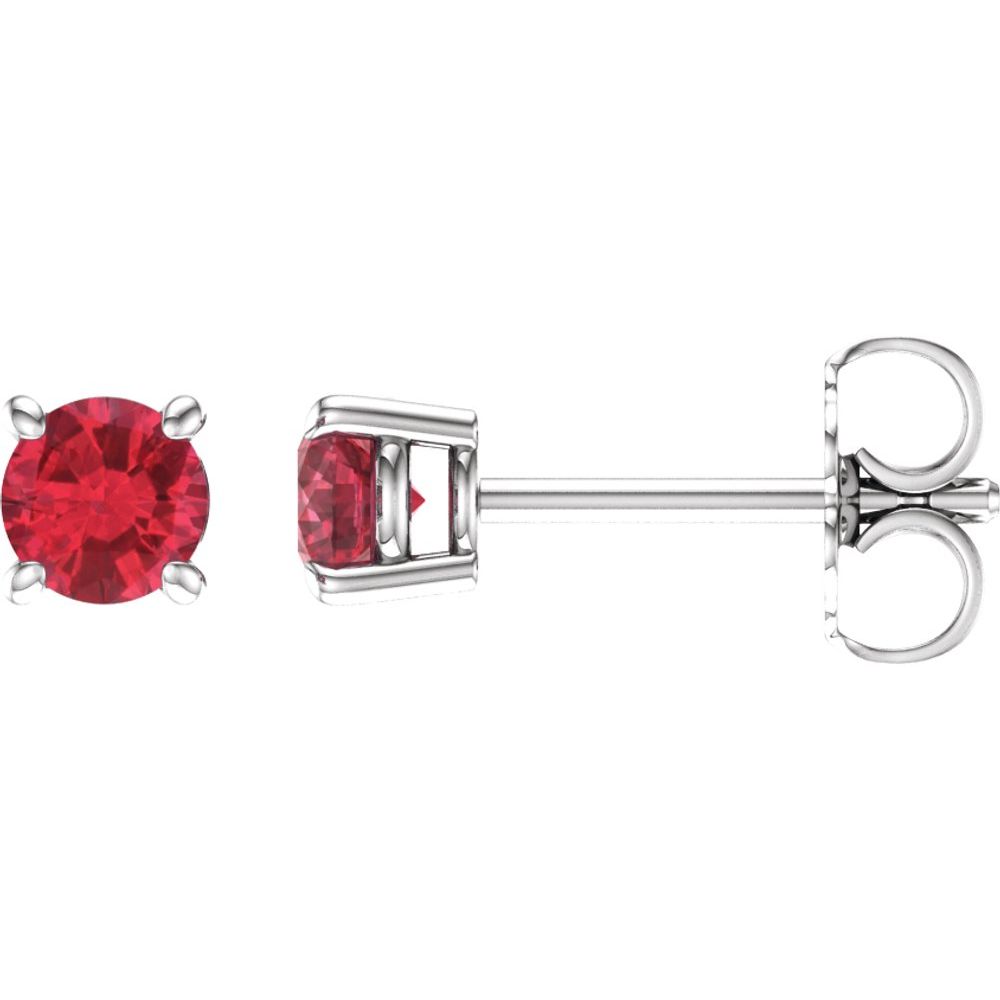 Genuine 14k White Gold 4 mm Lab-Grown Ruby Stud Earrings