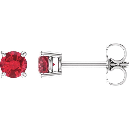 Genuine 14k White Gold 4 mm Lab-Grown Ruby Stud Earrings