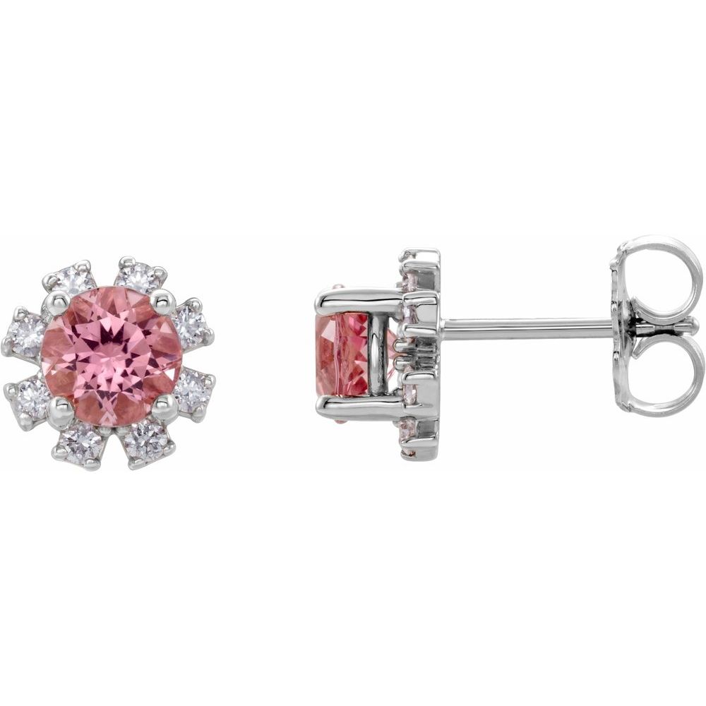 Authentic Sterling Silver Natural Pink Tourmaline & .06 CTW Natural Diamond Earrings