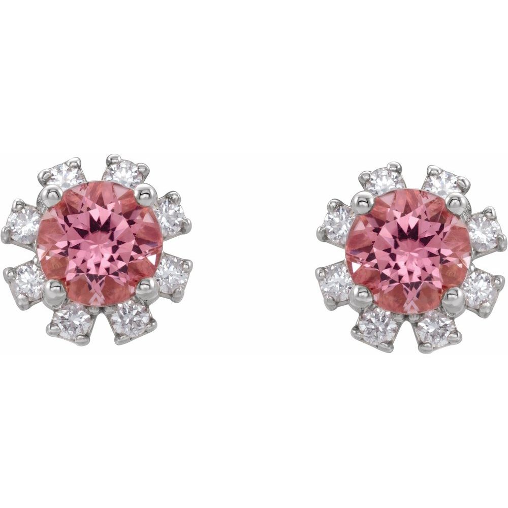 Authentic Sterling Silver Natural Pink Tourmaline & .06 CTW Natural Diamond Earrings
