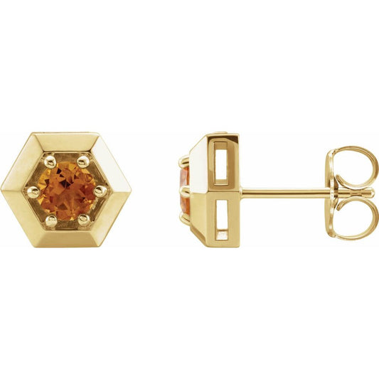 Genuine 14k Yellow Gold Natural Citrine Geometric Earrings