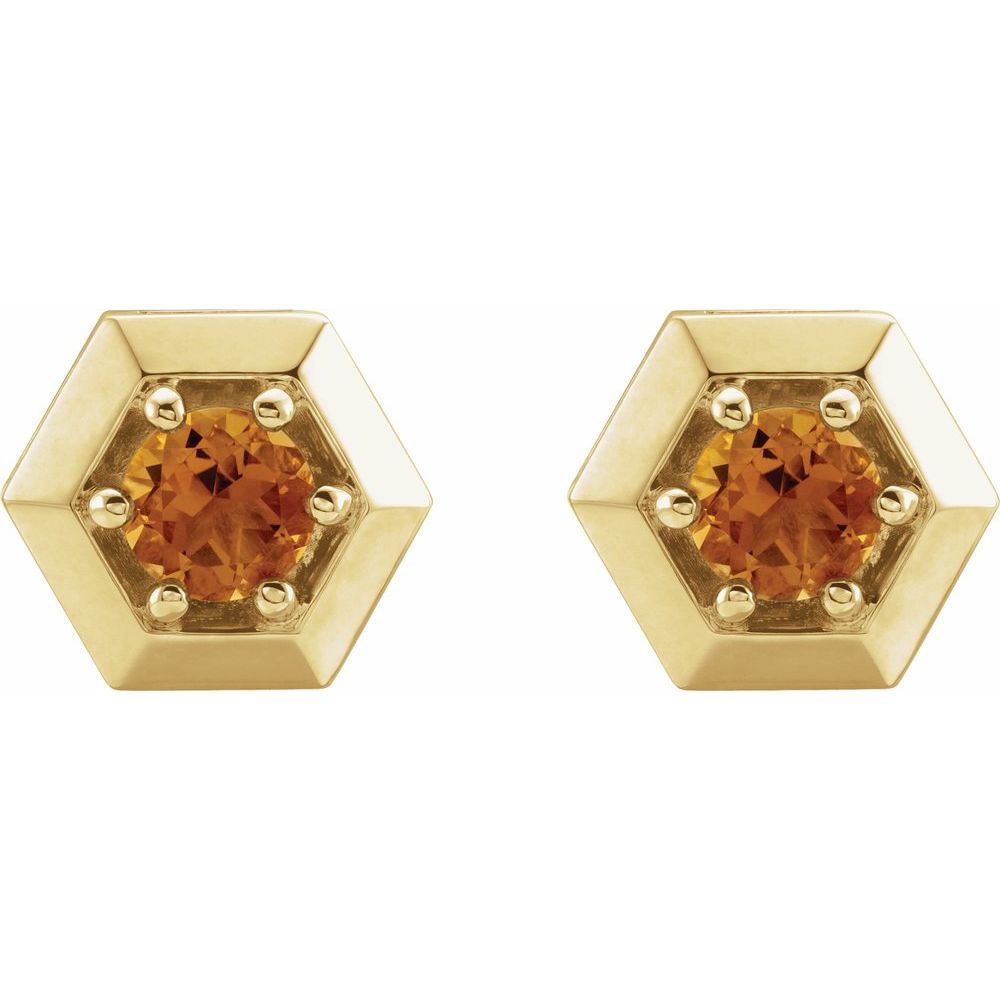 Genuine 14k Yellow Gold Natural Citrine Geometric Earrings