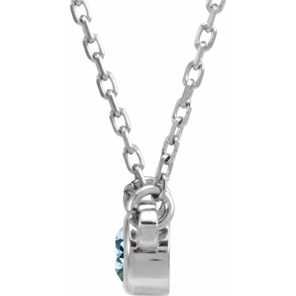 Genuine 14k White Gold 3 mm Round Natural Sky Blue Topaz Solitaire 18" Necklace