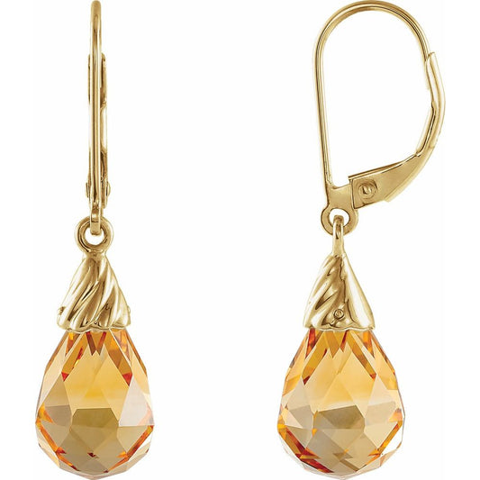 Genuine 14k Yellow Gold Briolette Natural Citrine Earrings