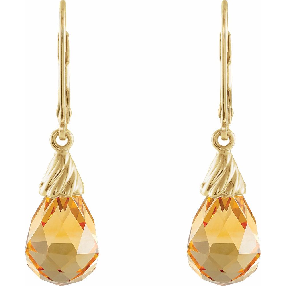 Genuine 14k Yellow Gold Briolette Natural Citrine Earrings