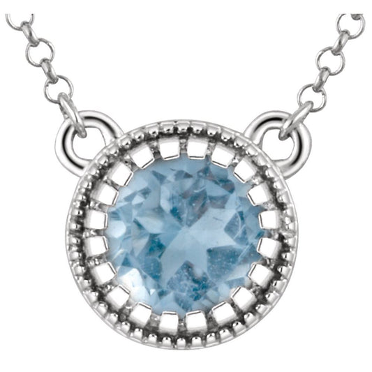 Genuine 14k White Gold Natural Swiss Blue Topaz "December" 18" Birthstone Necklace
