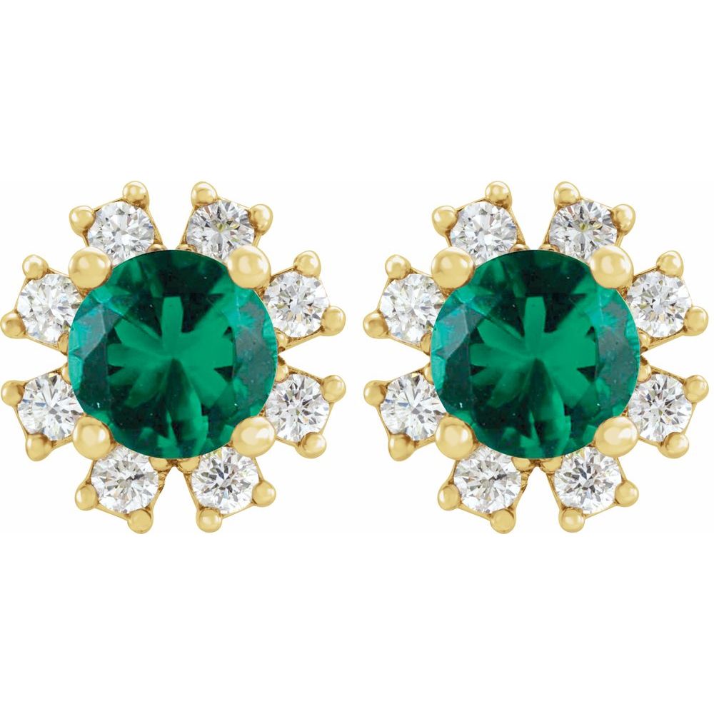 Genuine 14k Yellow Gold Lab-Grown Emerald & .06 CTW Natural Diamond Earrings