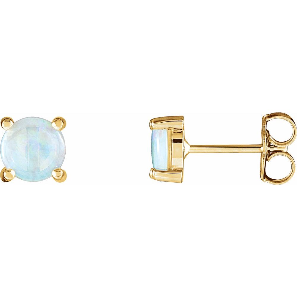 Genuine 14k Yellow Gold 6 mm Natural White Opal Earrings