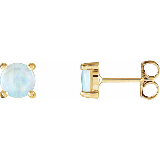 Genuine 14k Yellow Gold 6 mm Natural White Opal Earrings