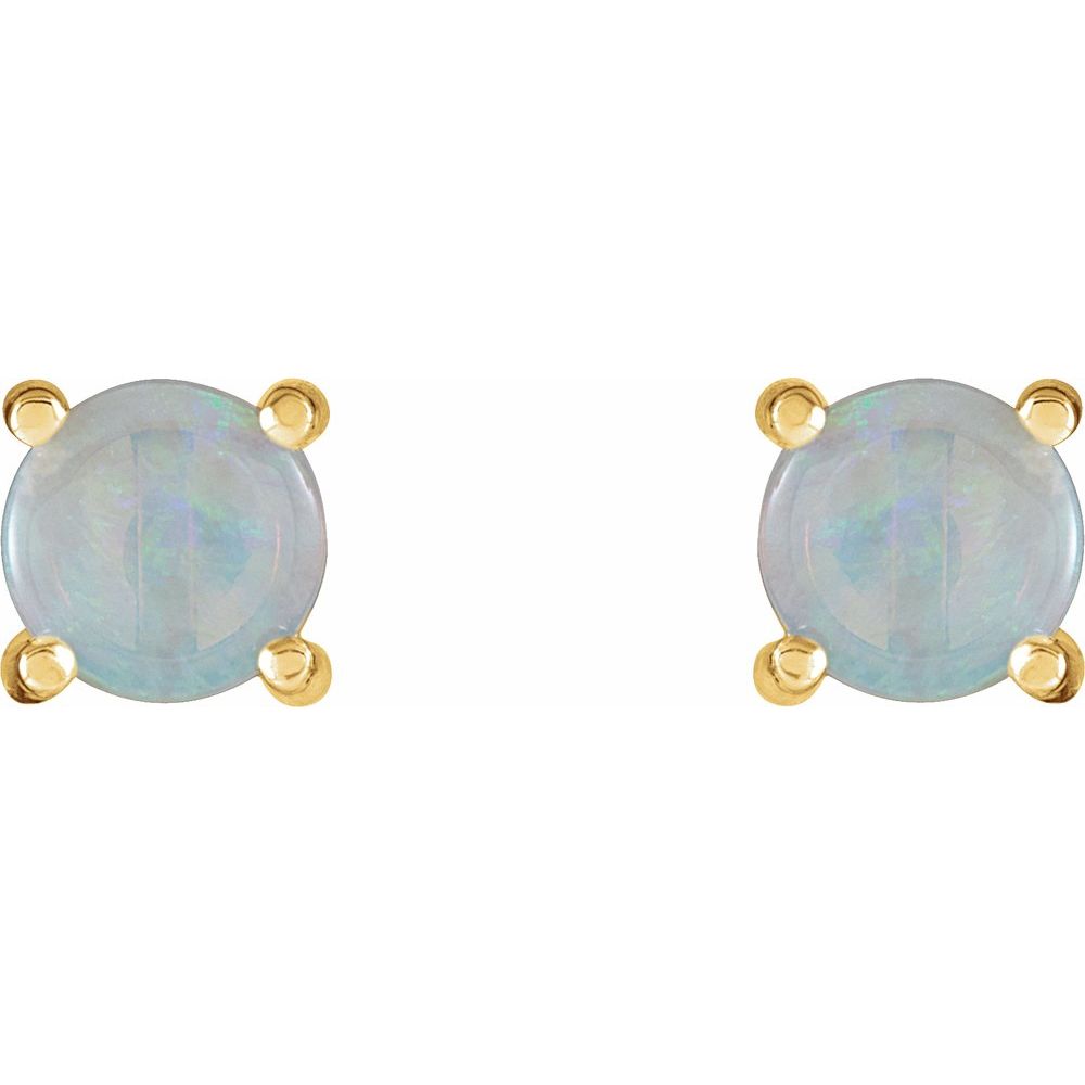 Genuine 14k Yellow Gold 6 mm Natural White Opal Earrings