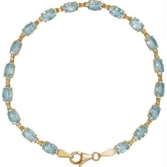 Genuine 14k Yellow Gold Natural Sky Blue Topaz 7.25" Bracelet