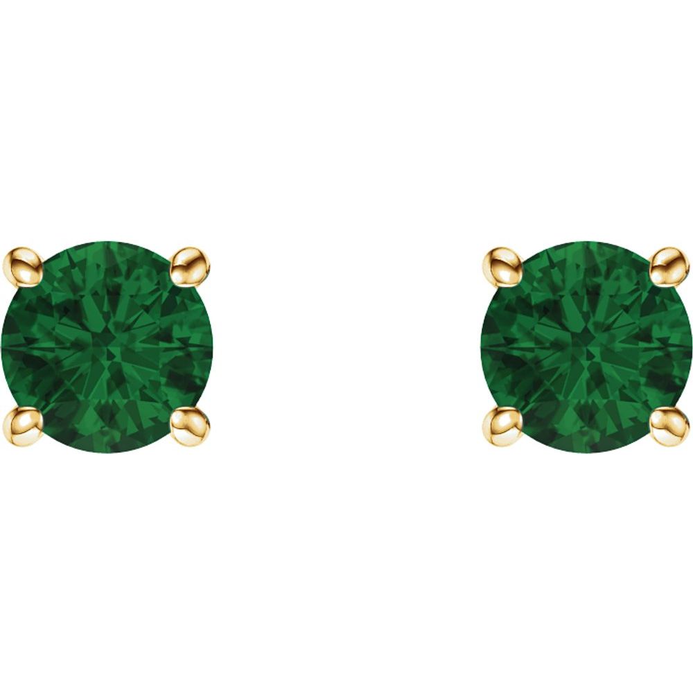 Genuine 14k Yellow Gold 5 mm Lab-Grown Emerald Stud Earrings