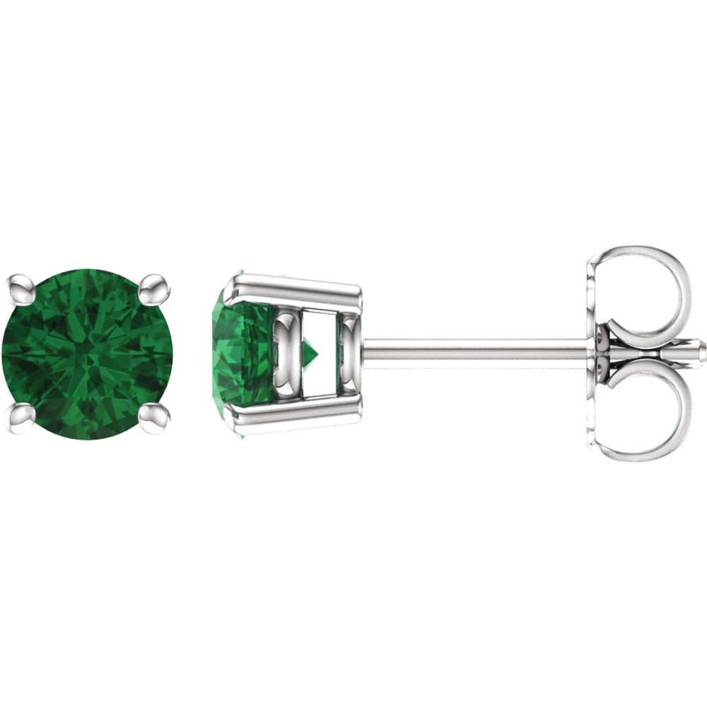 Genuine 14k White Gold 5 mm Lab-Grown Emerald Stud Earrings