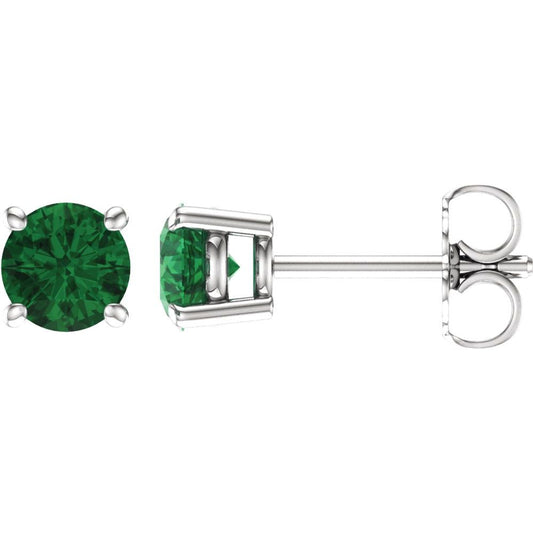 Genuine 14k White Gold 5 mm Lab-Grown Emerald Stud Earrings