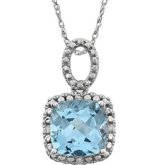 Genuine 14k White Gold Natural Sky Blue Topaz & .03 CTW Natural Diamond 18" Necklace