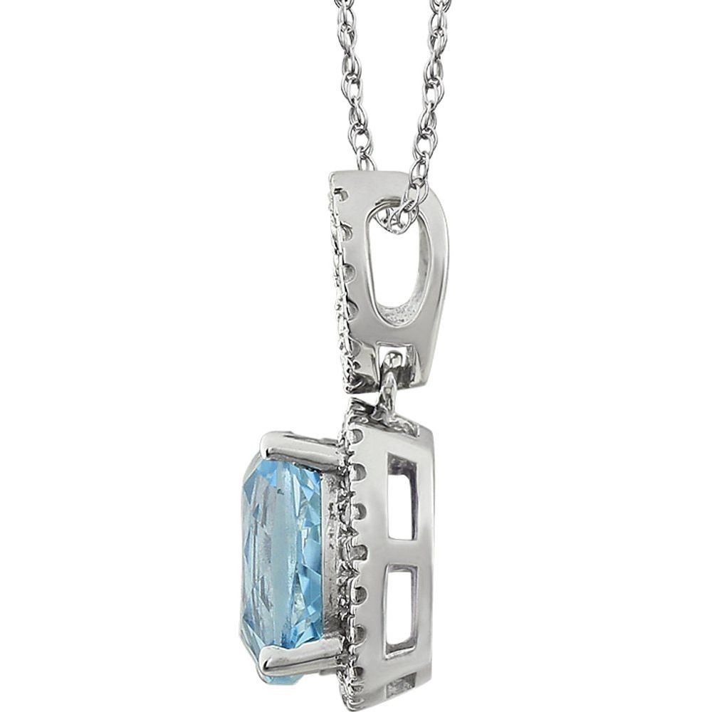 Genuine 14k White Gold Natural Sky Blue Topaz & .03 CTW Natural Diamond 18" Necklace
