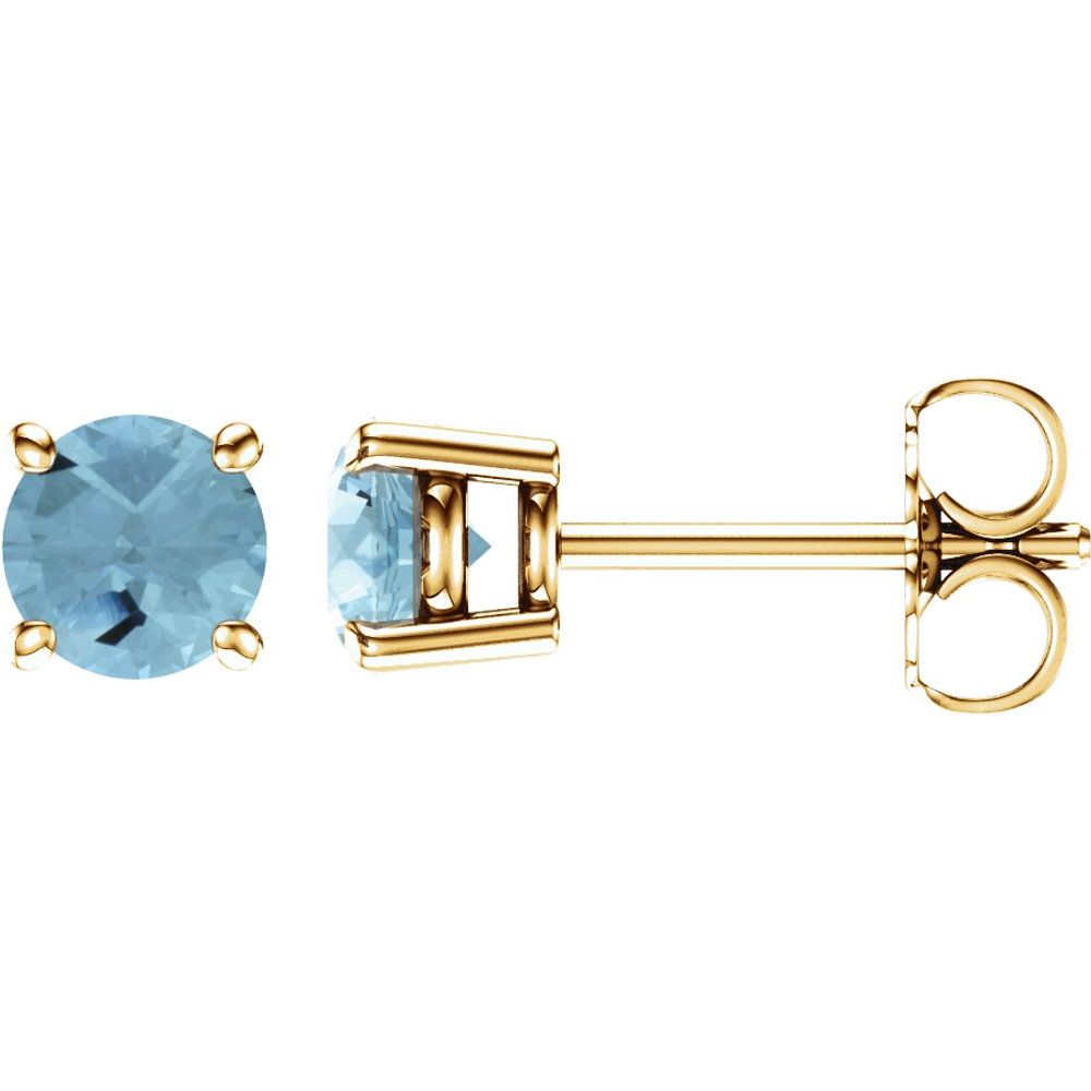 Genuine 14k Yellow Gold 5 mm Natural Aquamarine Stud Earrings