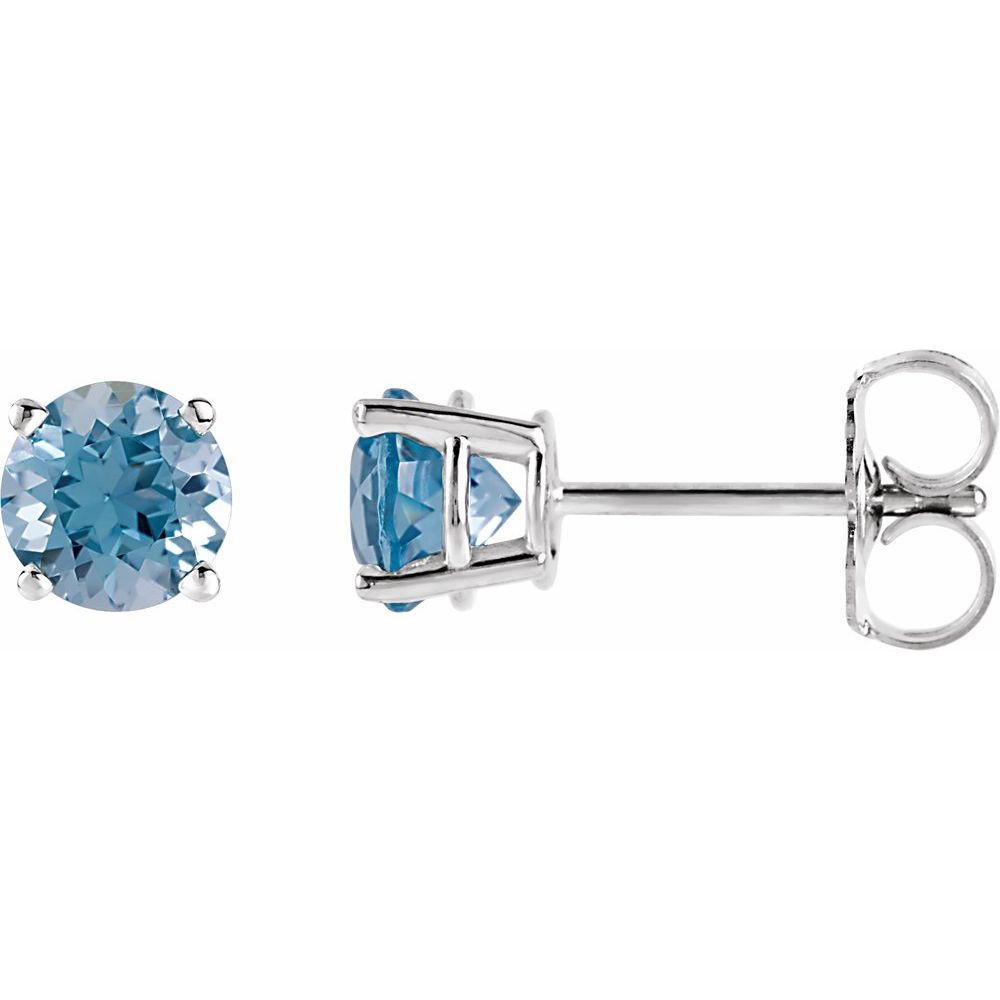 Genuine 14k White Gold 5 mm Natural Aquamarine Stud Earrings