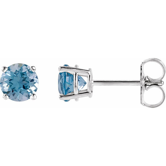 Genuine 14k White Gold 5 mm Natural Aquamarine Stud Earrings
