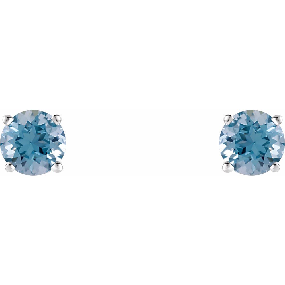 Genuine 14k White Gold 5 mm Natural Aquamarine Stud Earrings
