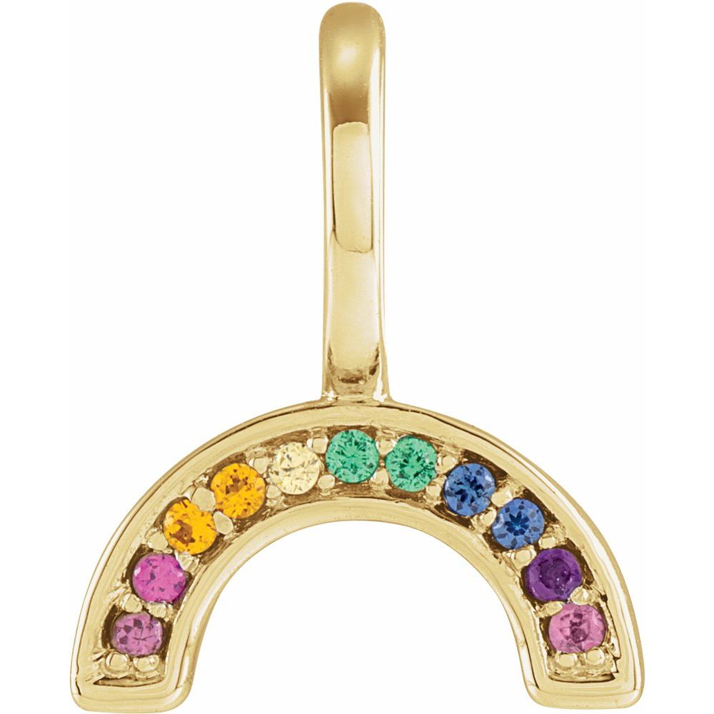 Genuine 14k Yellow Gold Natural Multi-Gemstone Rainbow Charm/Pendant