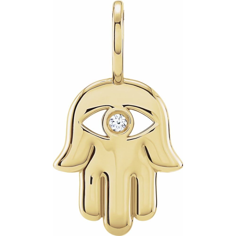 Genuine 14K Yellow Gold .02 CT Natural Diamond Hamsa Hand Charm/Pendant