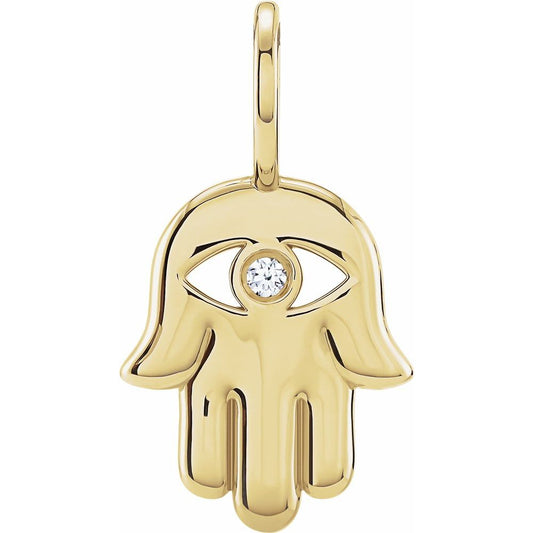 Genuine 14K Yellow Gold .02 CT Natural Diamond Hamsa Hand Charm/Pendant