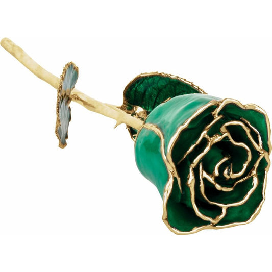 Lacquered Emerald Colored Rose with Gold Trim