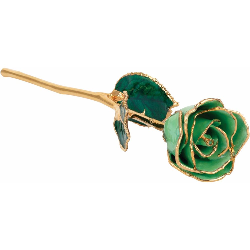 Lacquered Peridot Colored Rose with Gold Trim