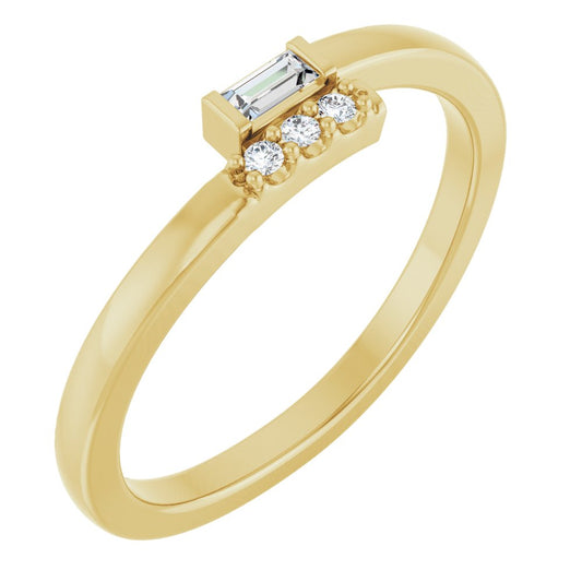 Genuine 14k Yellow Gold Womens 0.07ct Natural Diamond Geometric Stackable Ring Size 7