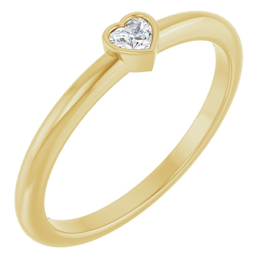 Genuine 14k Yellow Gold Womens Tiny 1/10ct Natural Diamond Heart Stackable Ring Size 7