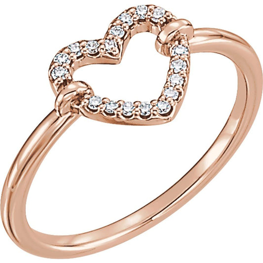 Genuine 14K Rose Gold Womens 0.07ct Natural Diamond Open Heart Ring Size 7