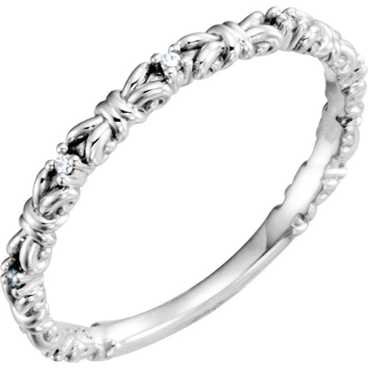 Genuine 14K White Gold 0.04ct Natural Diamond Braided Stackable Ring Size 7
