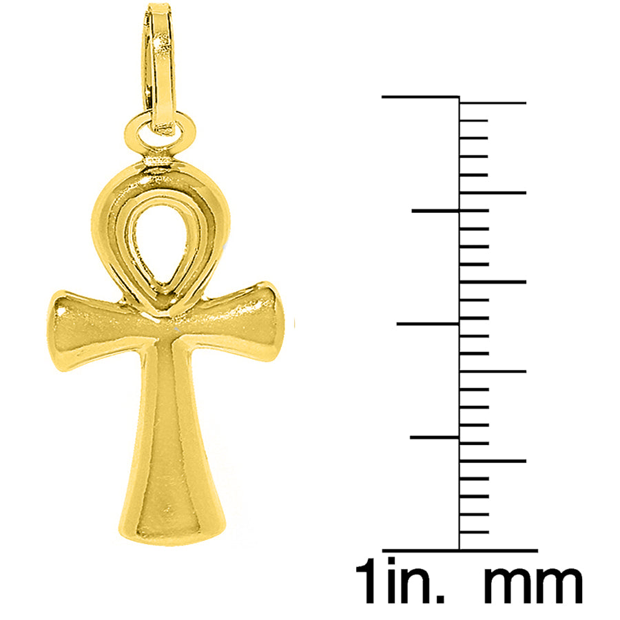Genuine 14k Yellow Gold Unisex Large Hollow Egyptian Ankh Cross 1-3/16" Pendant For Men or Women - Coptic Cross, Ancient Egyptian Charms