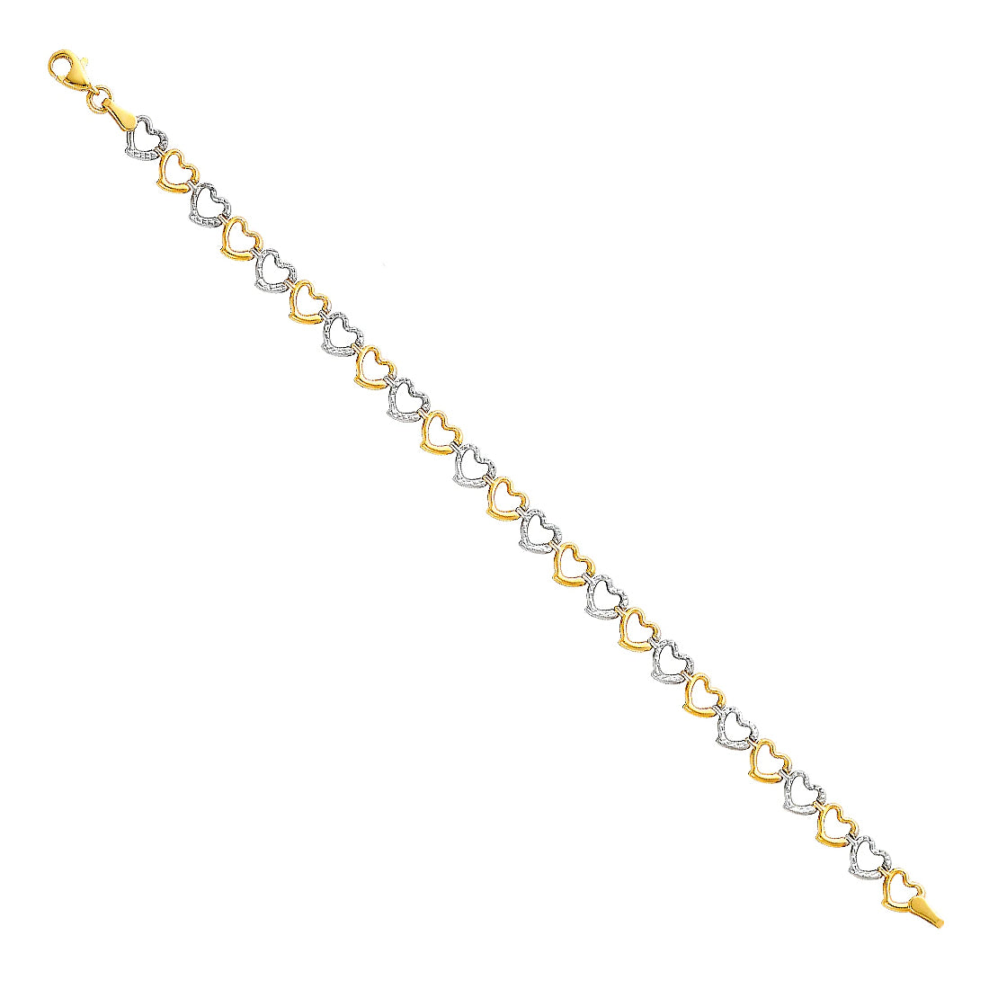 Genuine 14k Two-tone Gold Lightweight Heart Link 7.5" Women's Bracelet