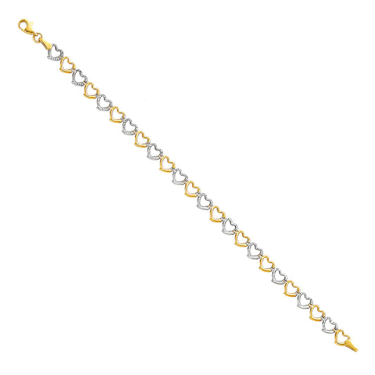 Genuine 14k Two-tone Gold Lightweight Heart Link 7.5" Women's Bracelet