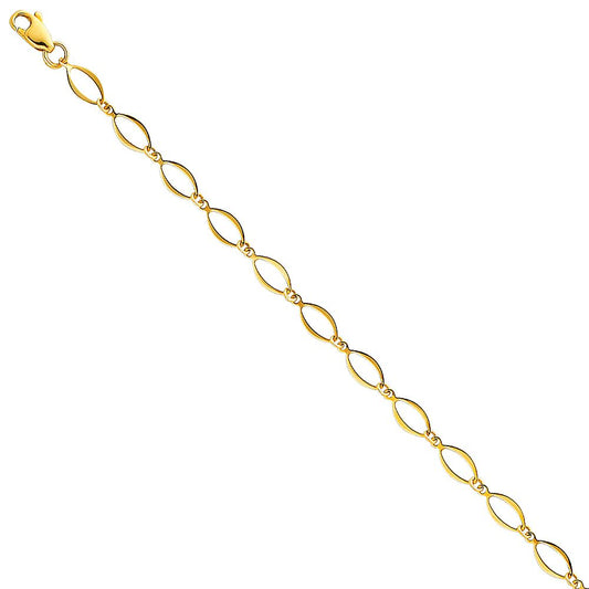 Genuine 14k Yellow Gold Lightweight Oval-Link 7.25" Women's Bracelet