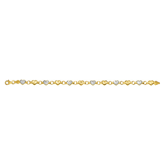 Genuine 14k Two-Tone Gold Stamped Heart 7.25" Women's Bracelet