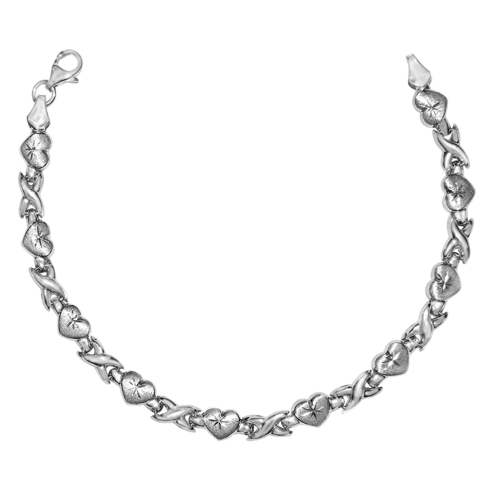Genuine 14k White Gold Stamped Heart 7.25" Women's Bracelet