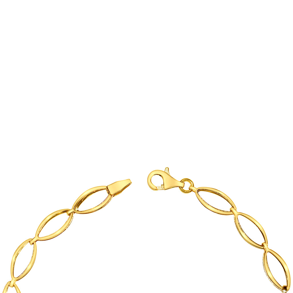 Genuine 14k Yellow Gold Large Link Cubic Zirconia CZ Heart 7.25" Women's Bracelet