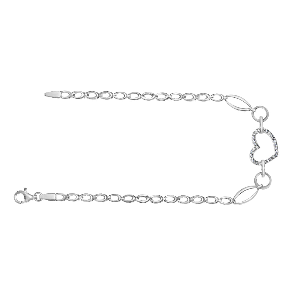 Genuine 14k White Gold Large Link Cubic Zirconia CZ Heart 7.25" Women's Bracelet