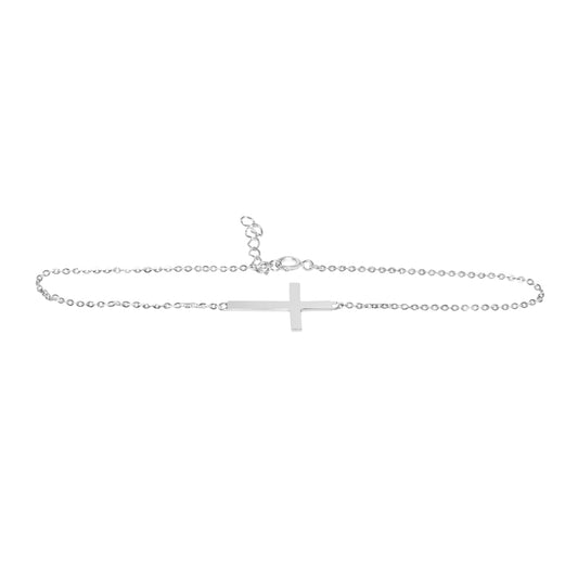 Genuine 14k White Gold Sideways Cross Chain 7"+1" Women's Bracelet