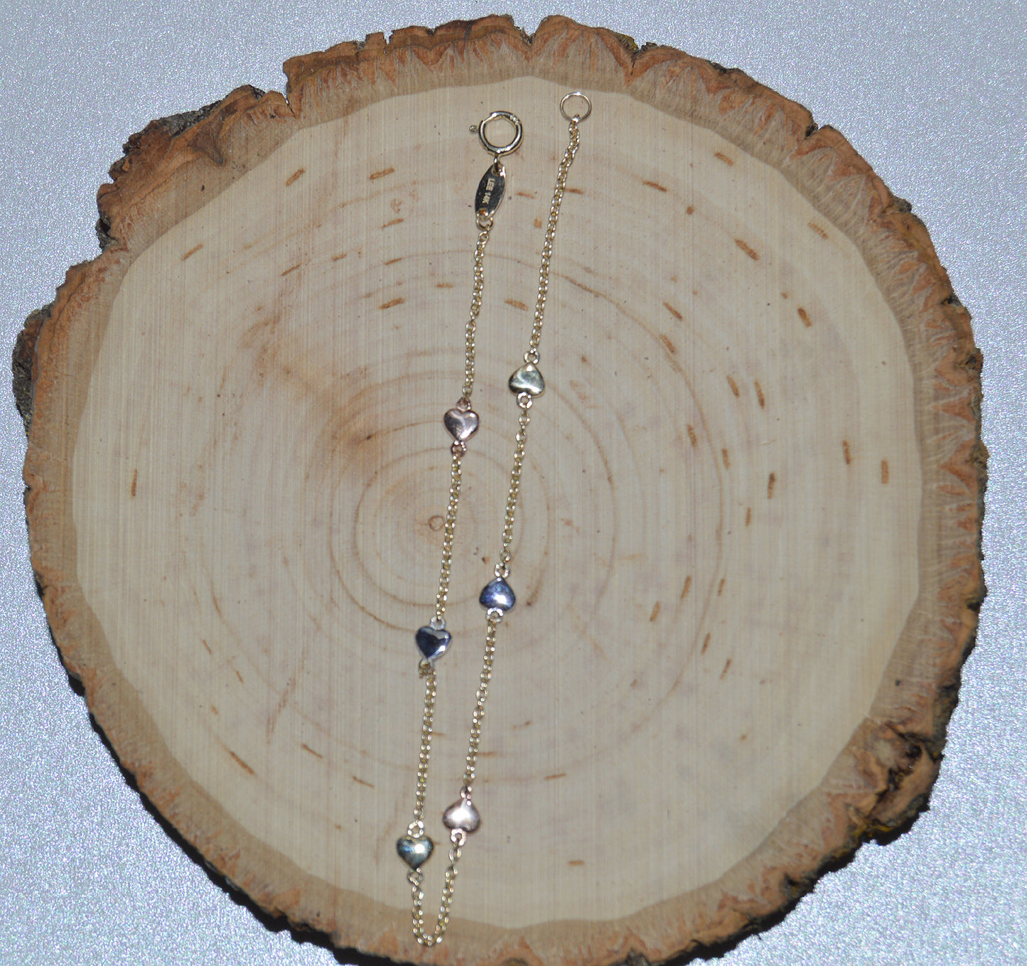 Genuine 14k Tri-Tone Gold Dainty Heart Chain 7"+1" Women's Bracelet