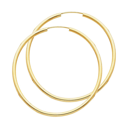 Genuine 14k Yellow Gold 2mm Thick Endless Hoop Earrings For Women - 45mm Diameter