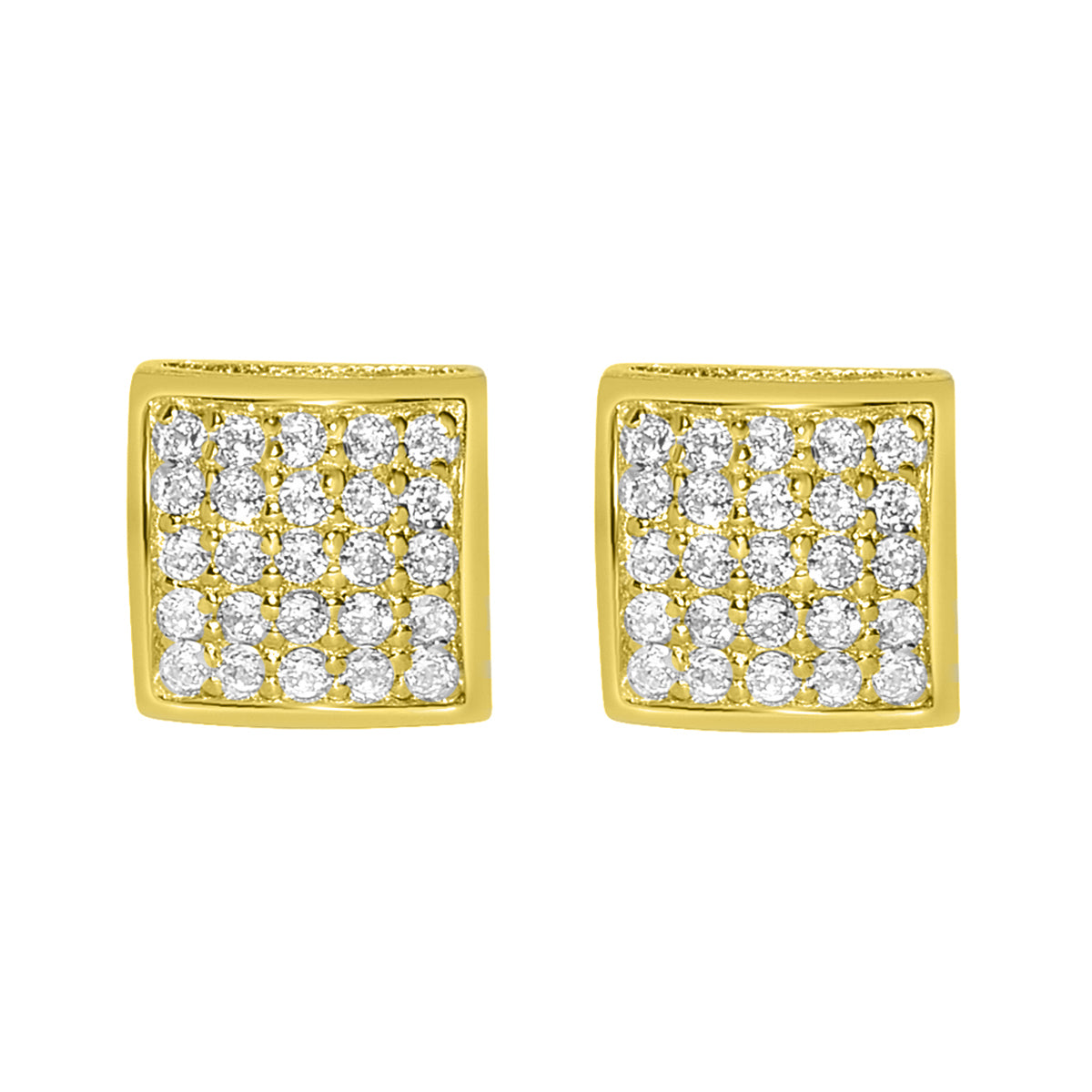 Genuine 14k Yellow Gold 7mm Unisex Square Shaped Micro Pave Cubic Zirconia CZ Stud Earrings