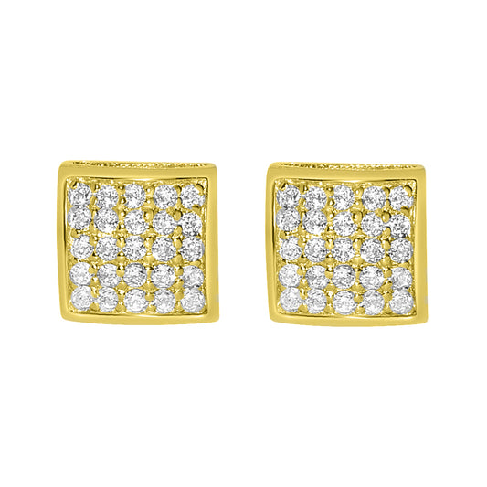 Genuine 14k Yellow Gold 7mm Unisex Square Shaped Micro Pave Cubic Zirconia CZ Stud Earrings