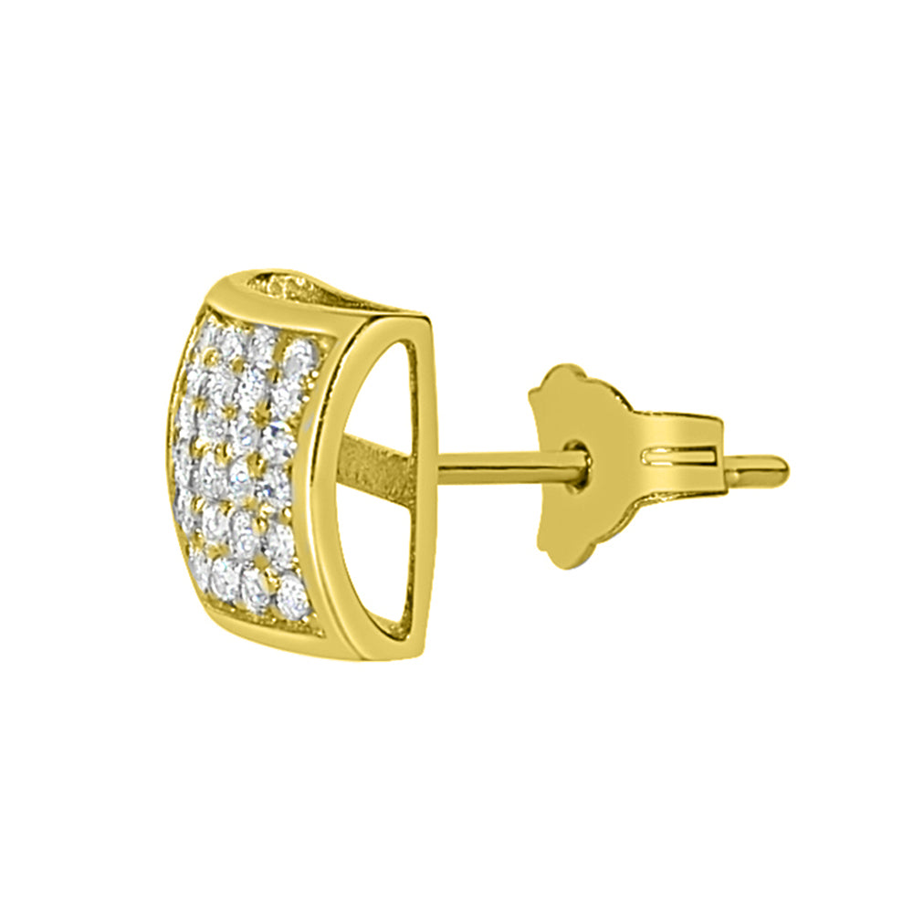 Genuine 14k Yellow Gold 7mm Unisex Square Shaped Micro Pave Cubic Zirconia CZ Stud Earrings